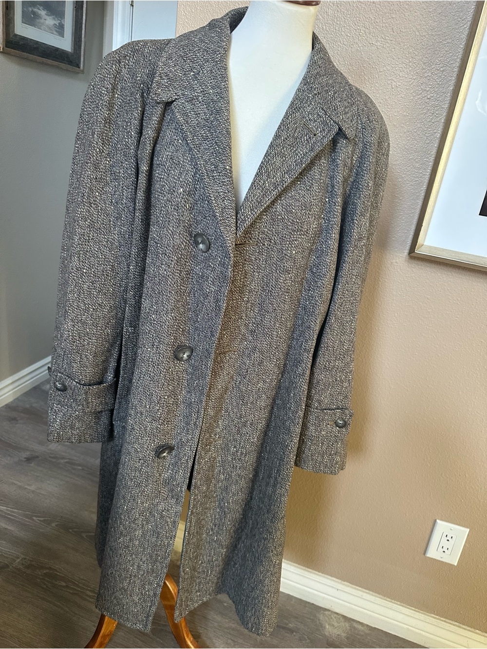 Vintage Women’s British Isles Gray Wool Blend Overcoat 1XL-2XL